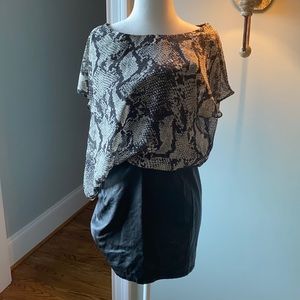 Asymmetrical Faux Leather skirt and Snake dress